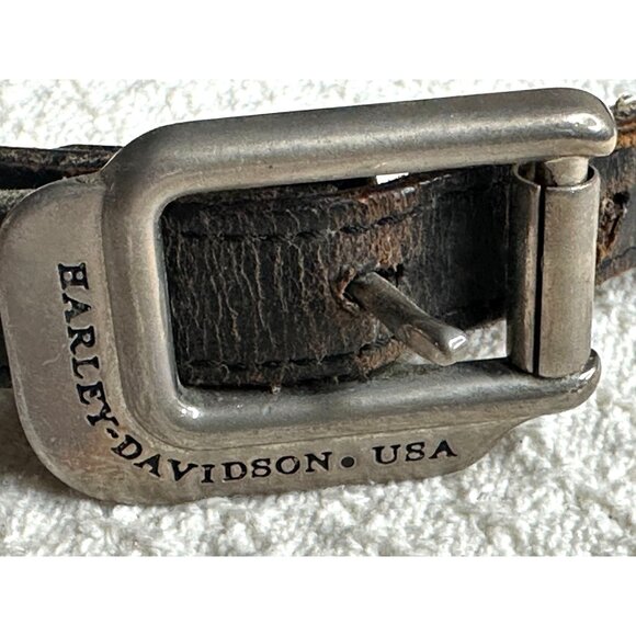 Harley-Davidson Leather Braided Belt Metal Accents Women Distressed Buckle USA - Picture 2 of 14
